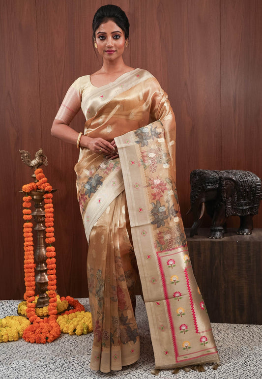 Golden Tissue Silk Saree with Blouse Piece - Adi Akshoy & Co.