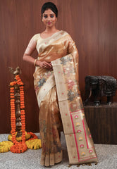 Golden Tissue Silk Saree with Blouse Piece - Adi Akshoy & Co.