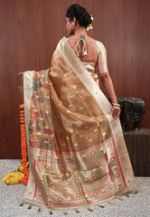Golden Tissue Silk Saree with Blouse Piece - Adi Akshoy & Co.