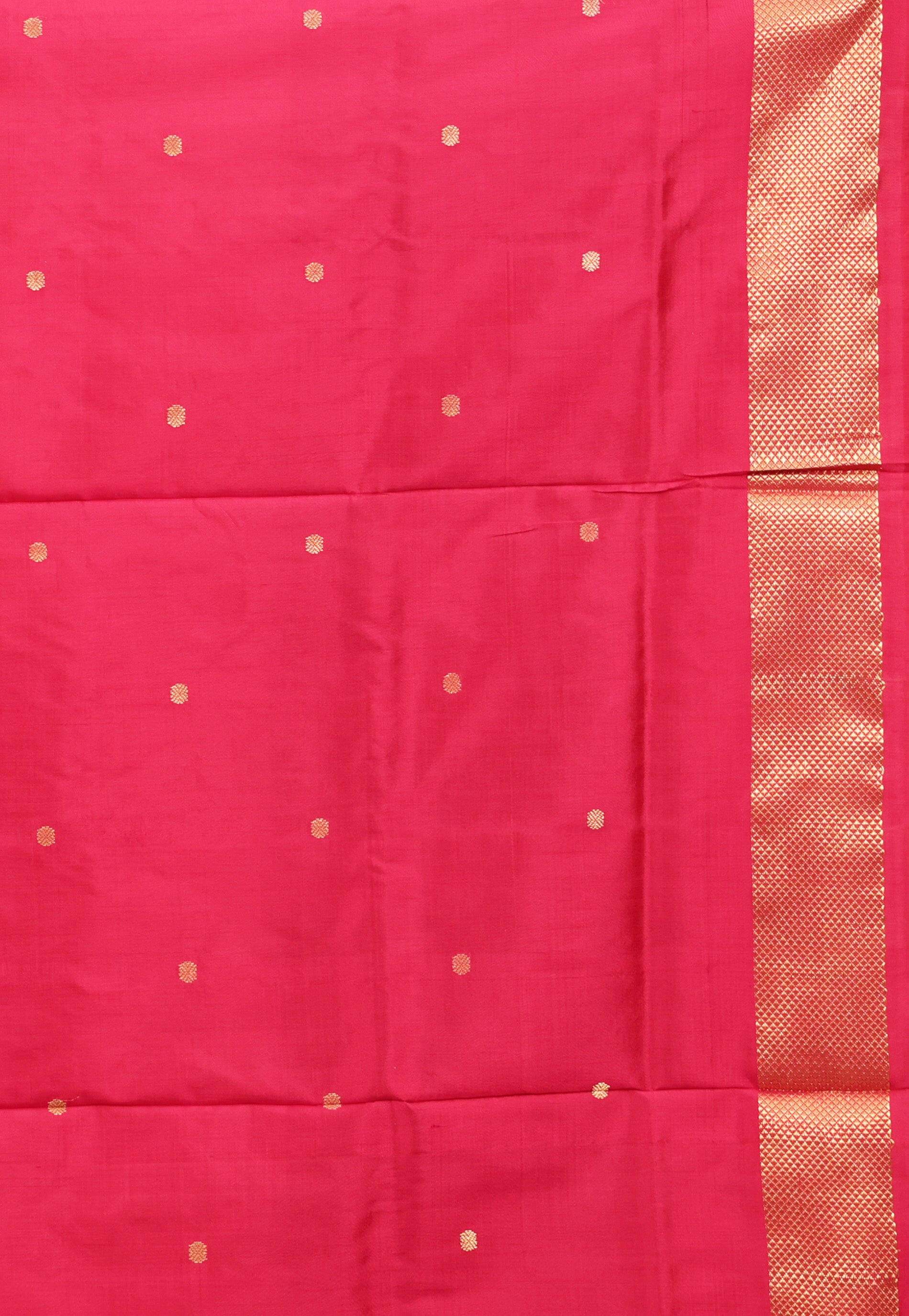 Off White with Patola Rani Pink Border Handloom Ikkat Saree With Blouse Piece - Adi Akshoy & Co.