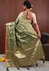 Green Tissue Silk Saree with Blouse Piece - Adi Akshoy & Co.