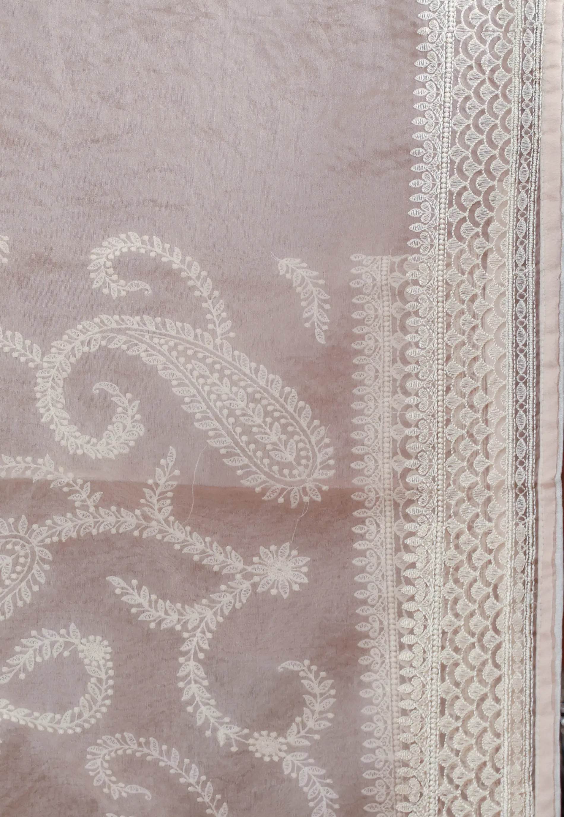 Peach Organza with Resham Embroidery work Saree with Blouse Piece - Adi Akshoy & Co.