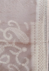 Peach Organza with Resham Embroidery work Saree with Blouse Piece - Adi Akshoy & Co.