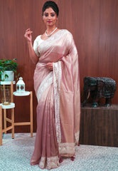 Copper Tissue with Resham Embroidery Border Saree with Blouse Piece - Adi Akshoy & Co.