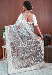 Grey Embroidery Saree with Blouse Piece - Adi Akshoy & Co.