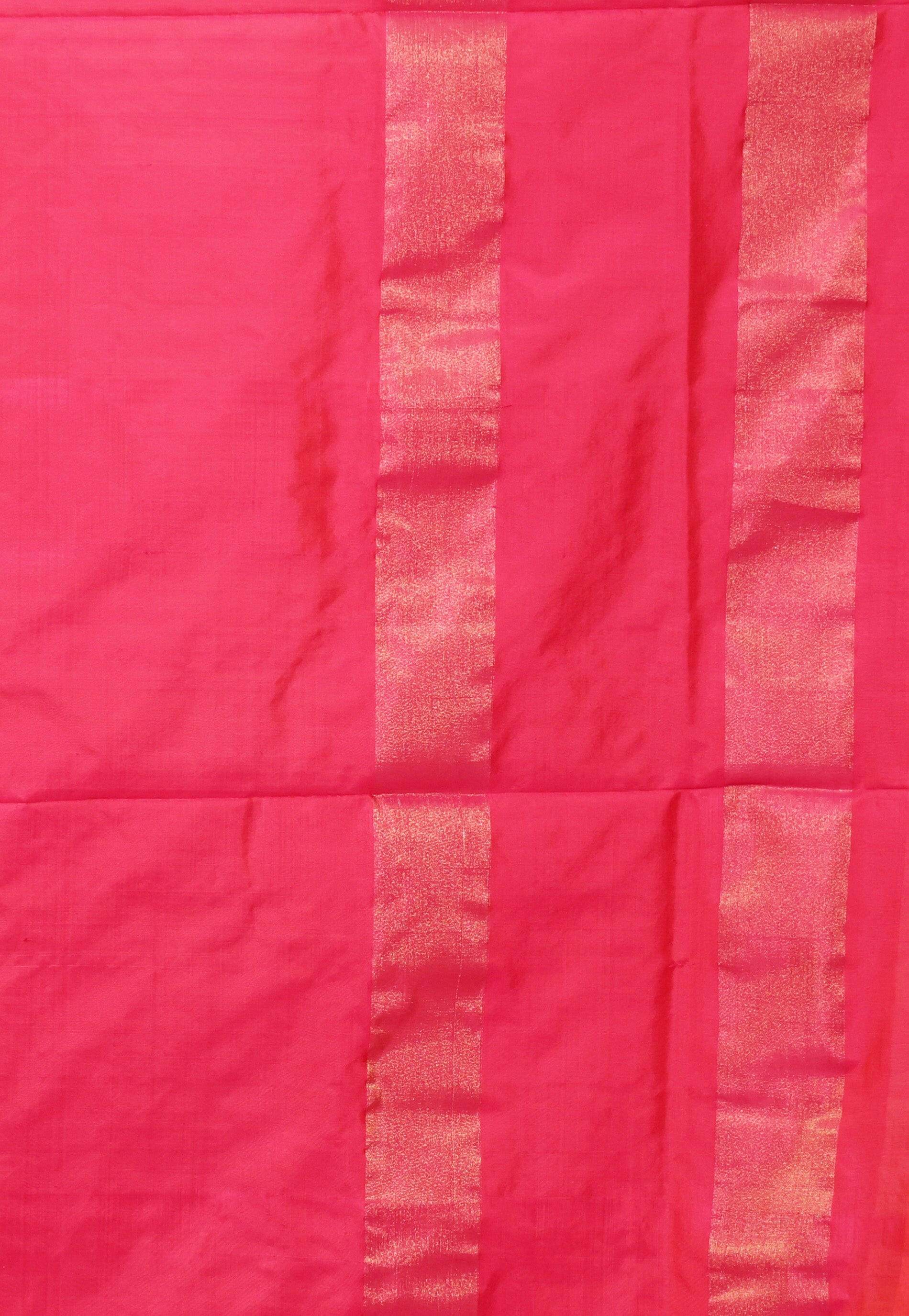 White with Ganga-Jamuna Border (Feroza and Rani Pink) Handloom Ikkat Saree With Blouse Piece - Adi Akshoy & Co.