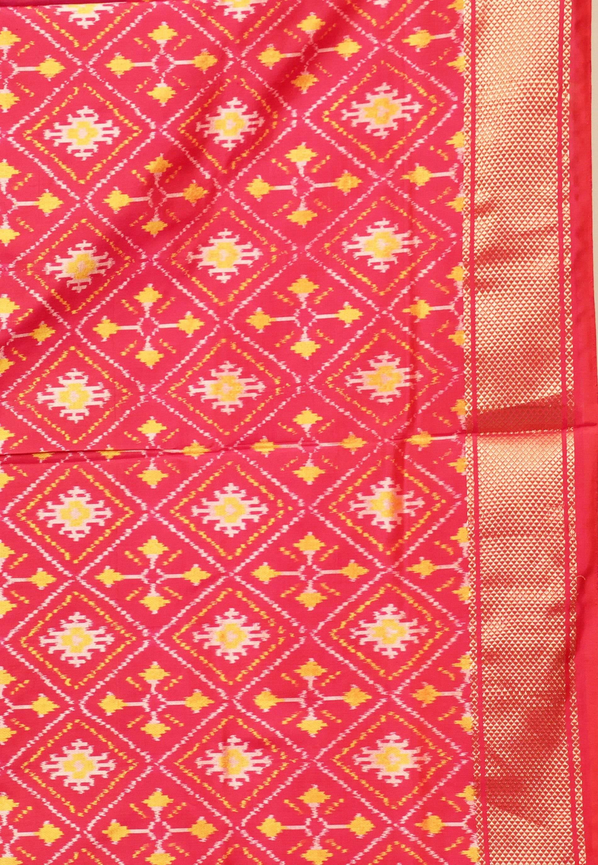 Magenta with Rani Pink Border Handloom Ikkat Saree With Blouse Piece - Adi Akshoy & Co.