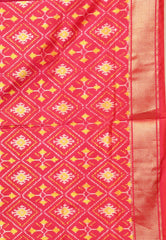 Magenta with Rani Pink Border Handloom Ikkat Saree With Blouse Piece - Adi Akshoy & Co.