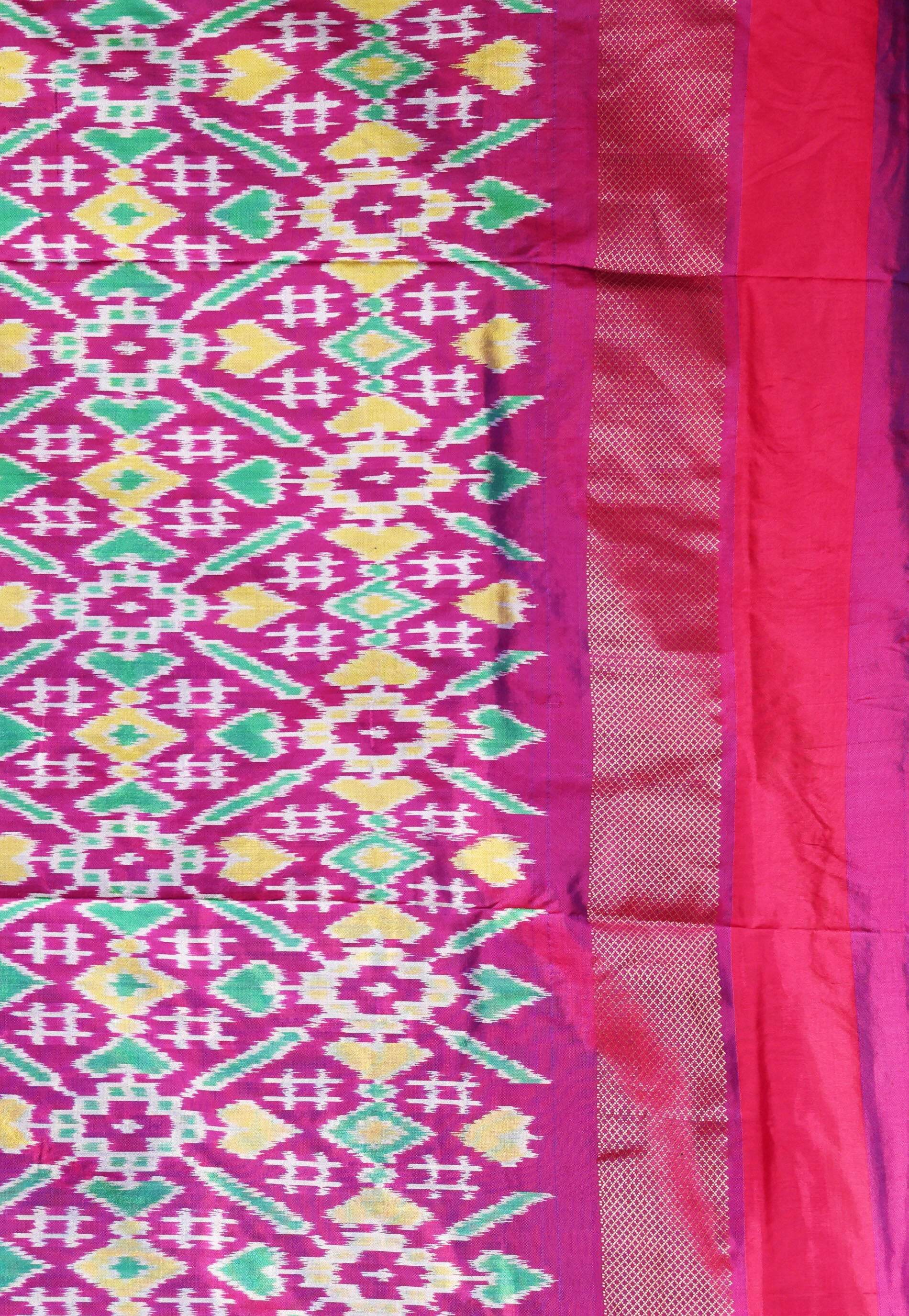 Royal Blue with Ganga-Jamuna Border (Green and Magenta) Handloom Ikkat Saree With Blouse Piece - Adi Akshoy & Co.