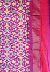 Royal Blue with Ganga-Jamuna Border (Green and Magenta) Handloom Ikkat Saree With Blouse Piece - Adi Akshoy & Co.