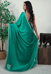 Rama Green Embroidery Saree with Blouse Piece - Adi Akshoy & Co.