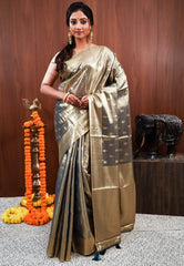 Grey Tissue Silk Saree With Blouse Piece - Adi Akshoy & Co.