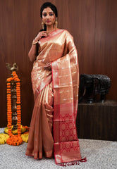 Rust Tissue Silk Saree With Blouse Piece - Adi Akshoy & Co.