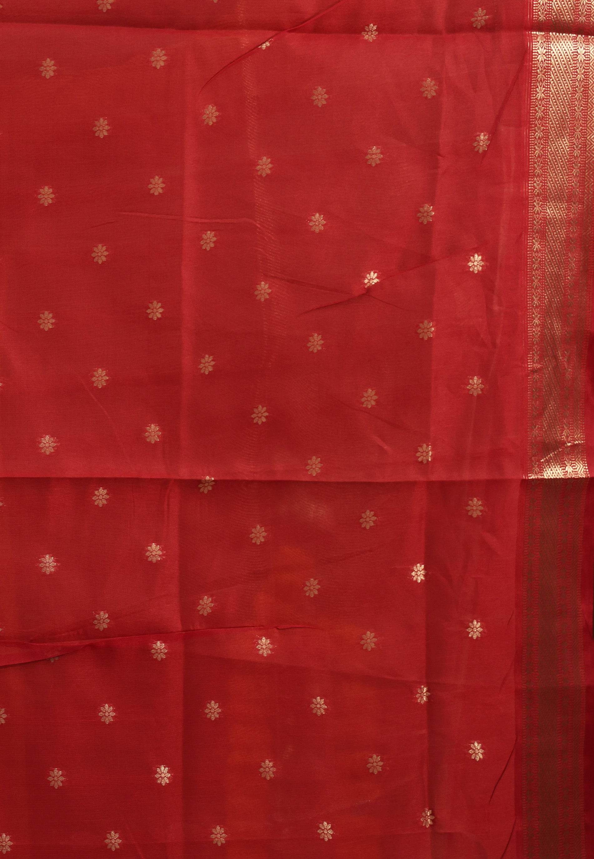 Rust Tissue Silk Saree With Blouse Piece - Adi Akshoy & Co.