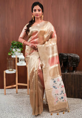 Golden Tissue Silk Saree With Blouse Piece - Adi Akshoy & Co.