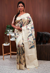 Golden Tissue Silk Saree With Blouse Piece - Adi Akshoy & Co.