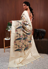 Golden Tissue Silk Saree With Blouse Piece - Adi Akshoy & Co.