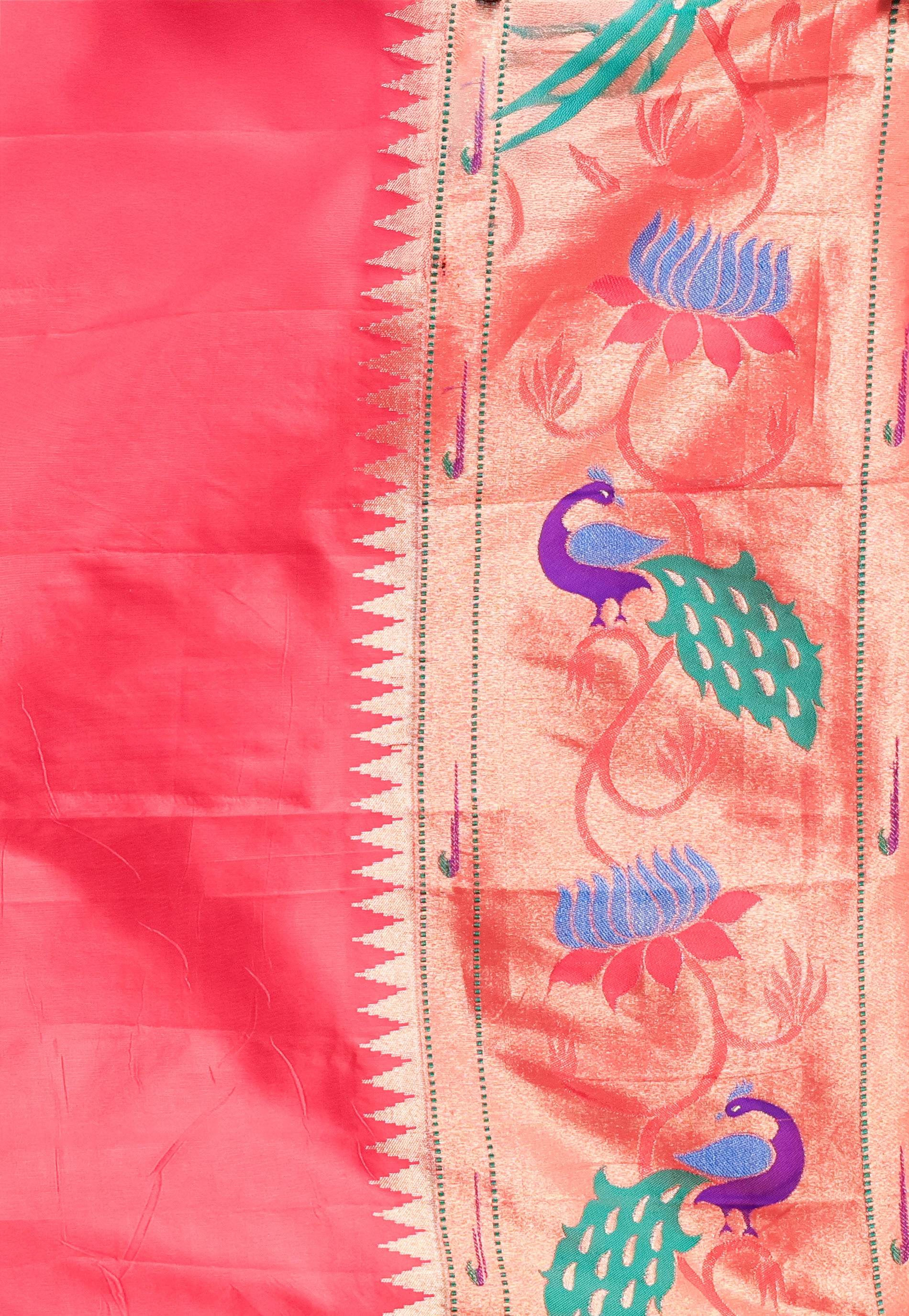 Magenta with Red Border Paithani Pure Silk Saree With Blouse Piece - Adi Akshoy & Co.