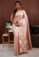 Pink Tissue Silk Saree With Blouse Piece - Adi Akshoy & Co.