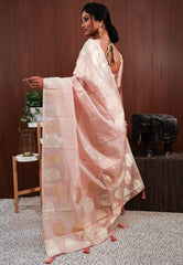 Pink Tissue Silk Saree With Blouse Piece - Adi Akshoy & Co.