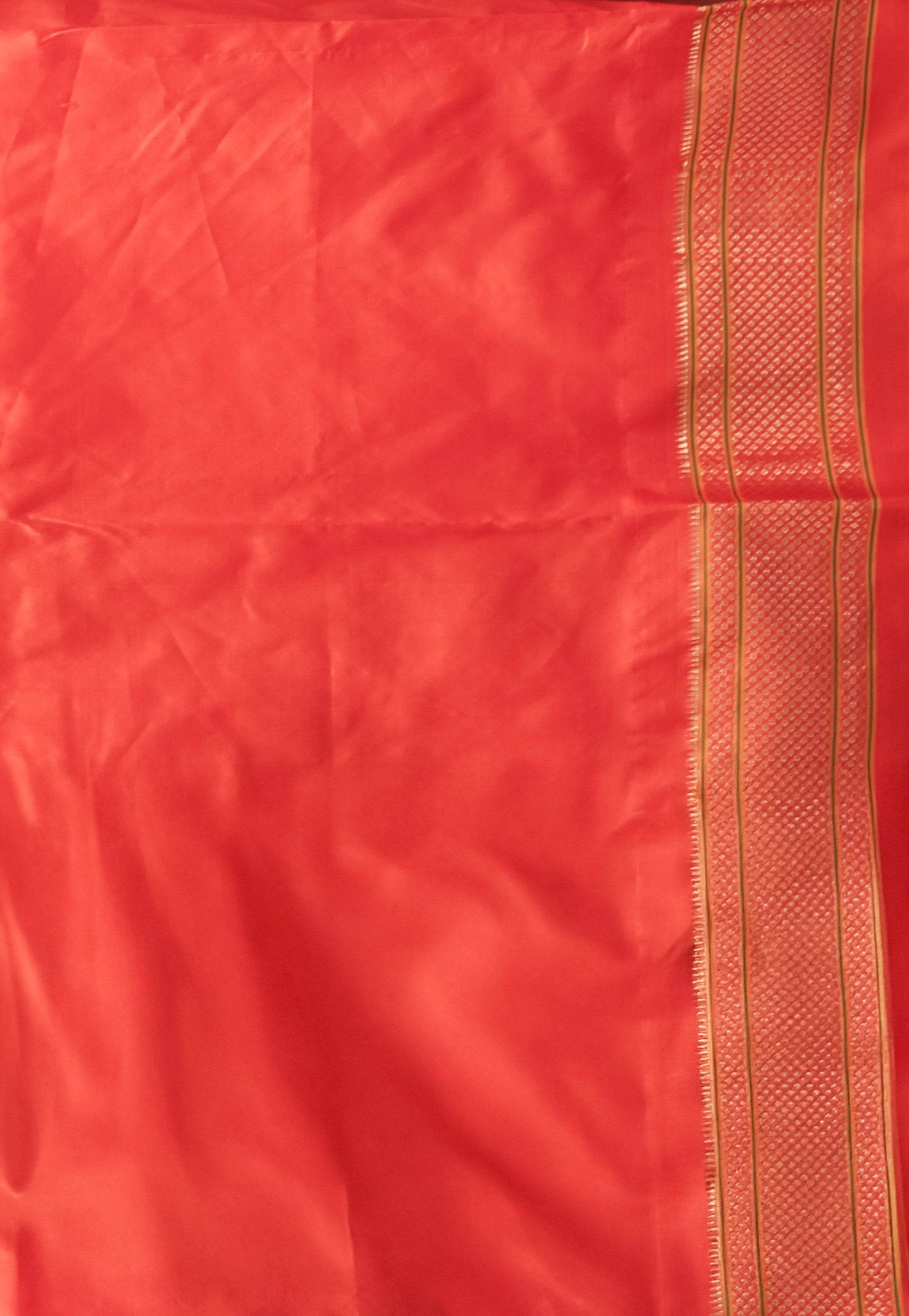 Magenta with Orange Border Paithani Pure Silk Saree With Blouse Piece - Adi Akshoy & Co.