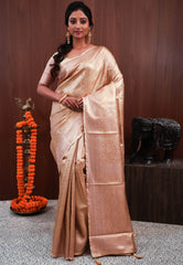 Beige Tissue Silk Saree With Blouse Piece - Adi Akshoy & Co.