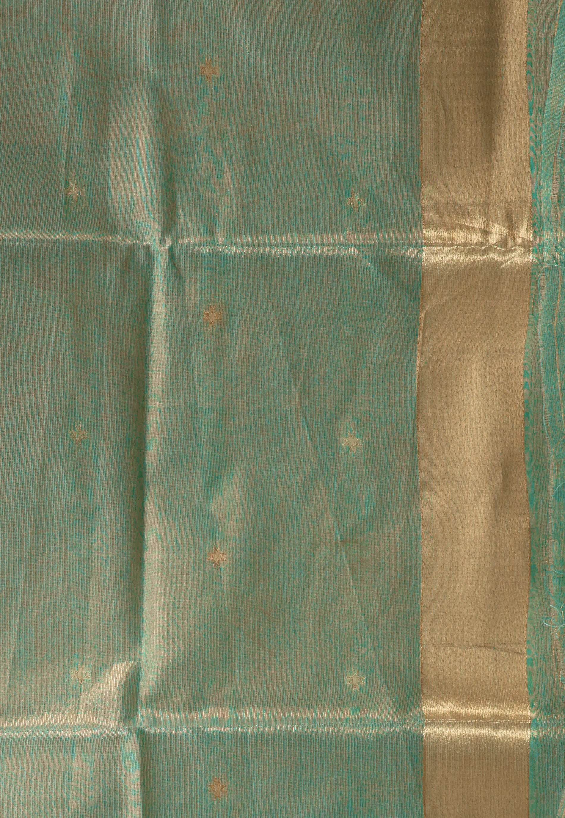 Sea Green Tissue Silk Saree With Blouse Piece - Adi Akshoy & Co.