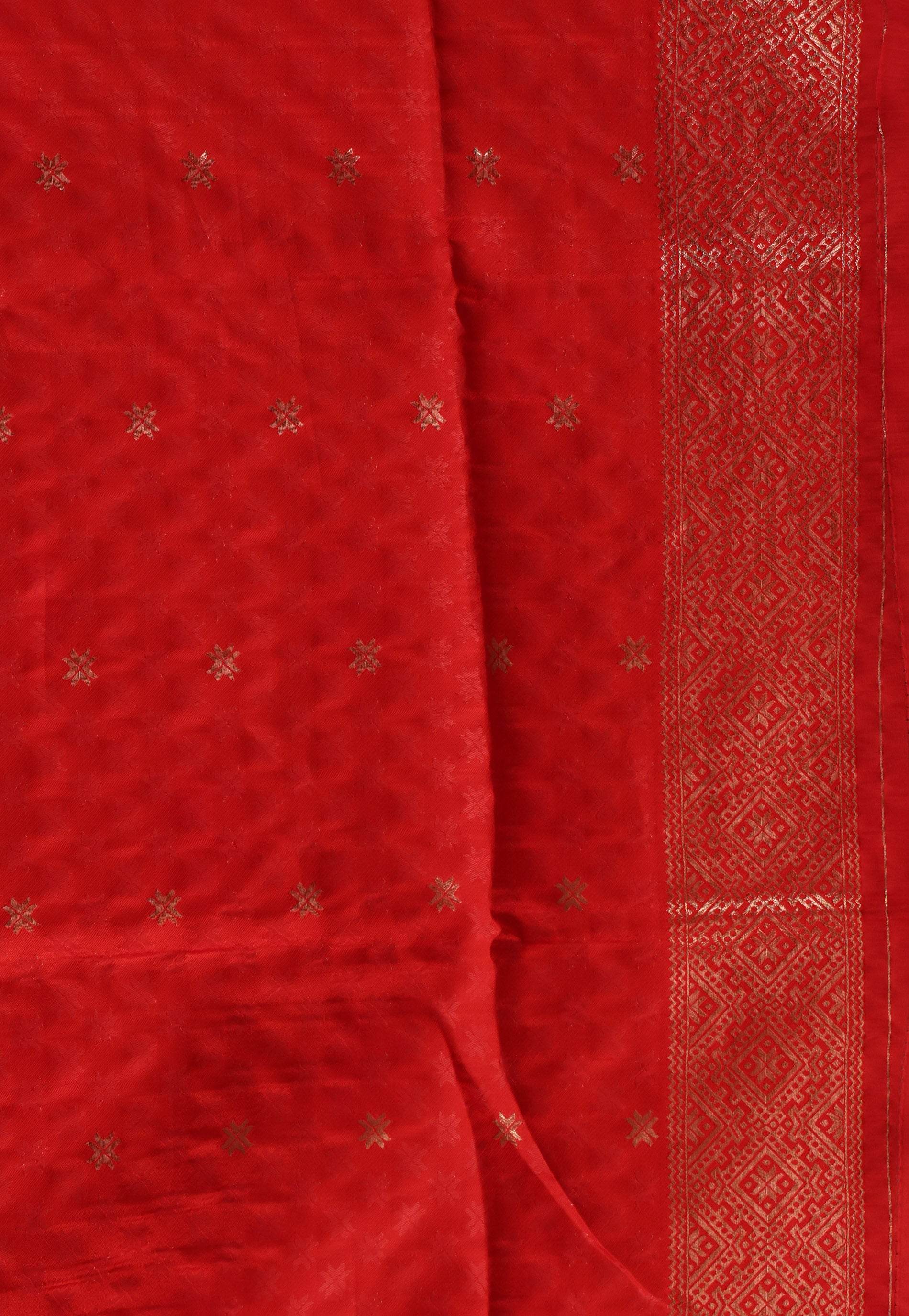 Red Tissue Silk Saree With Blouse Piece - Adi Akshoy & Co.