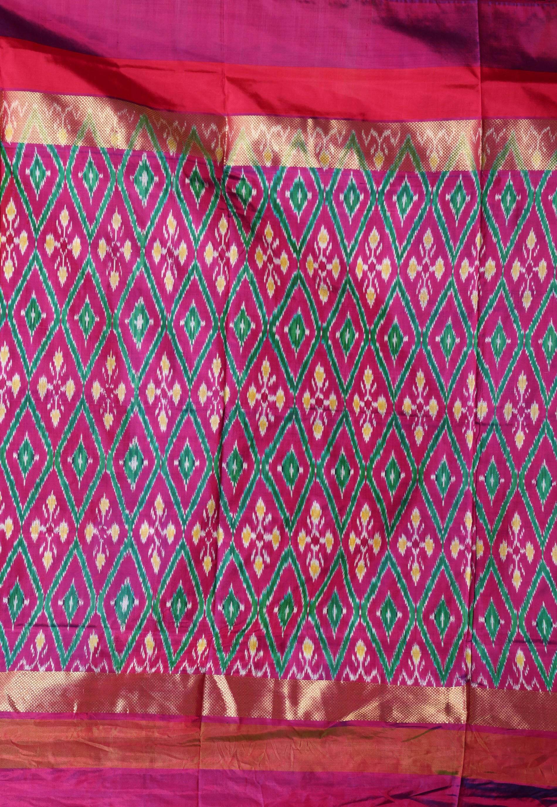Purple with Ganga-Jamuna Border (Green and Rani Pink) Handloom Ikkat Saree With Blouse Piece - Adi Akshoy & Co.