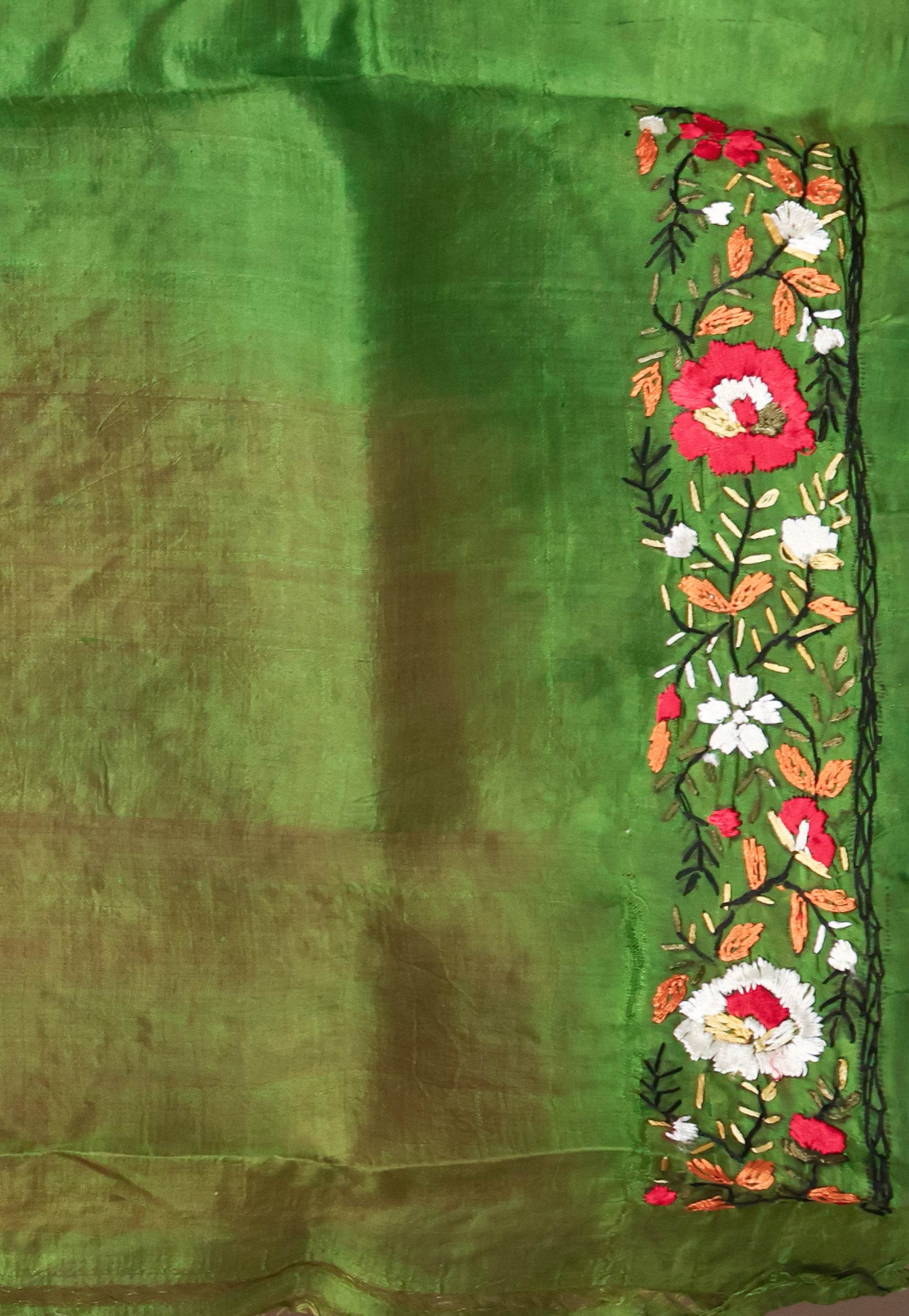 Rani Pink Kantha Pure Silk Saree With Blouse Piece - Adi Akshoy & Co.