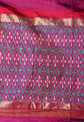Purple with Ganga-Jamuna Border (Green and Rani Pink) Handloom Ikkat Saree With Blouse Piece - Adi Akshoy & Co.