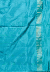 Turquoise Blue with Rama Green Border Ikkat Pure Silk Saree With Blouse Piece - Adi Akshoy & Co.