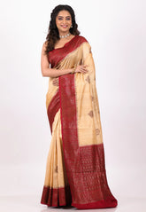 Tussar Colour with Red Border Pure Tussar Silk with Blouse Piece - Adi Akshoy & Co.