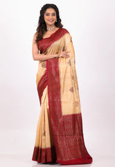 Tussar Colour with Red Border Pure Tussar Silk with Blouse Piece - Adi Akshoy & Co.