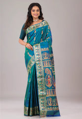 Rama Green Baluchari Pure Silk Saree with Blouse Piece - Adi Akshoy & Co.