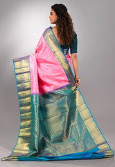 Baby Pink with Zari work Pure Kanjivaram Silk Saree With Blouse Piece - Adi Akshoy & Co.