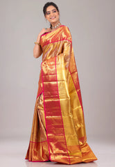 Rani Brocade with Zari work Pure Tissue Kanjivaram Silk Saree With Blouse Piece - Adi Akshoy & Co.