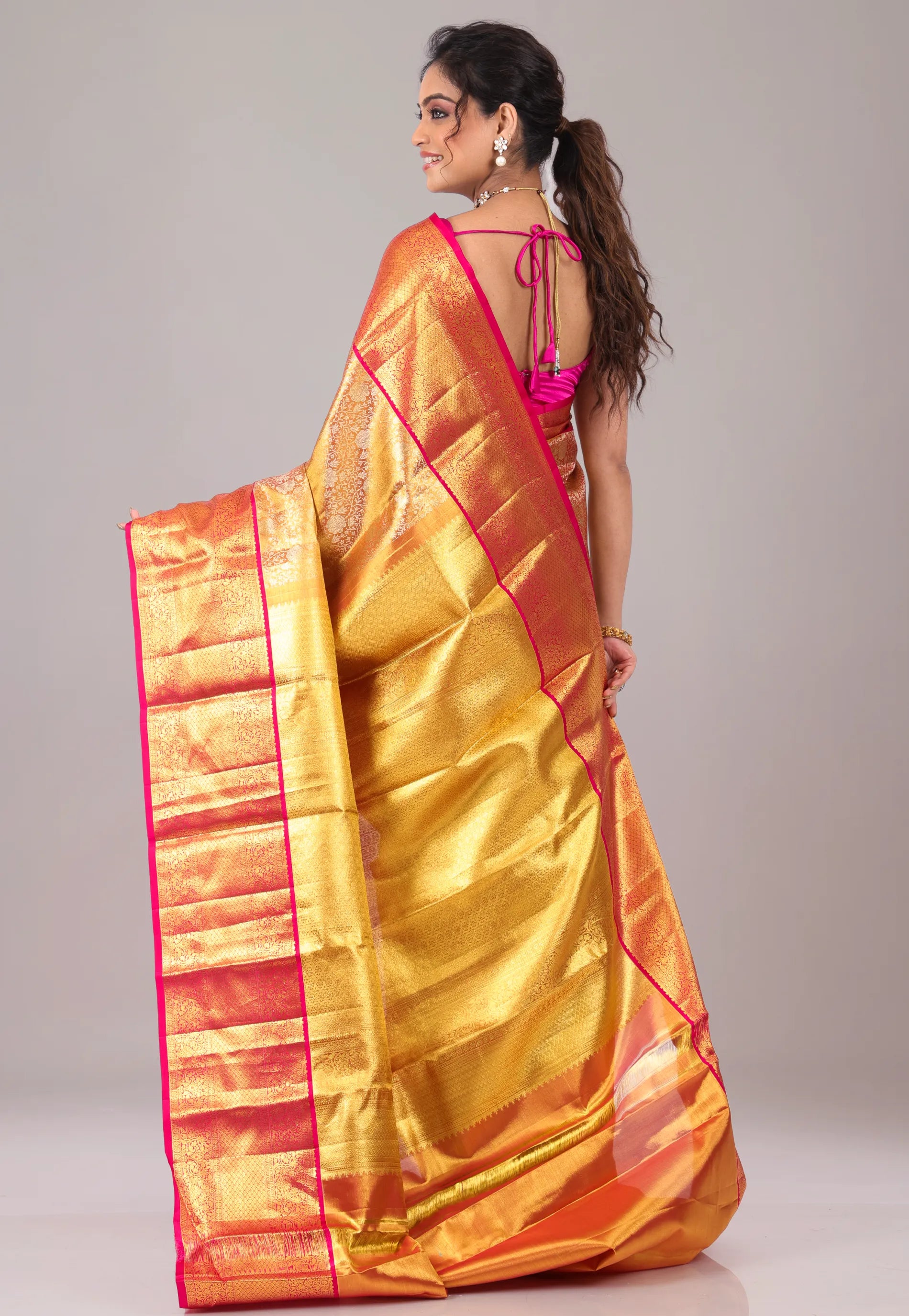 Rani Brocade with Zari work Pure Tissue Kanjivaram Silk Saree With Blouse Piece - Adi Akshoy & Co.