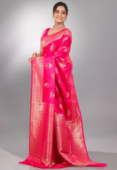 Rani Pink Mashru Silk Saree with Blouse Piece