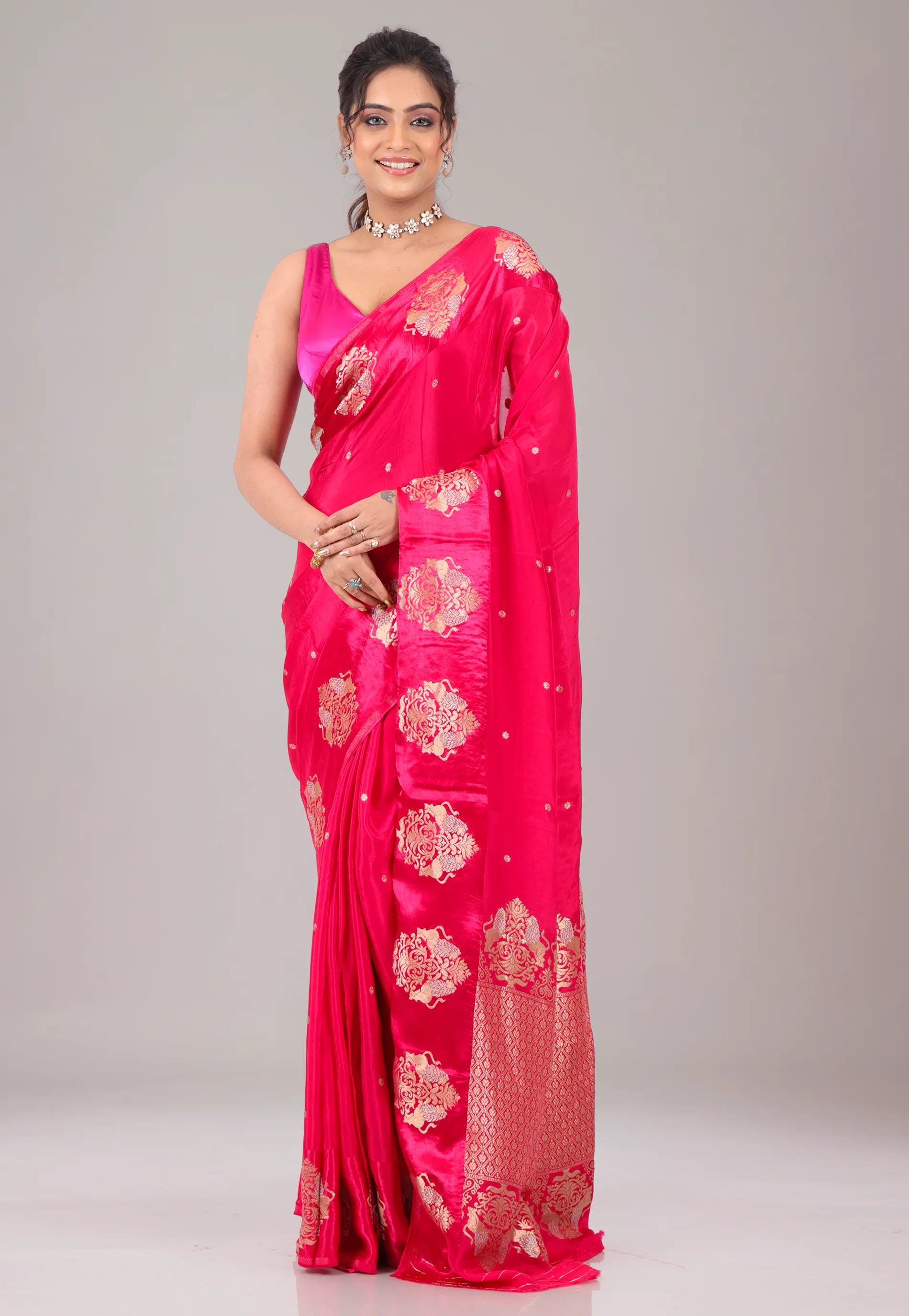 Rani Pink Mashru Silk Saree with Blouse Piece - Adi Akshoy & Co.