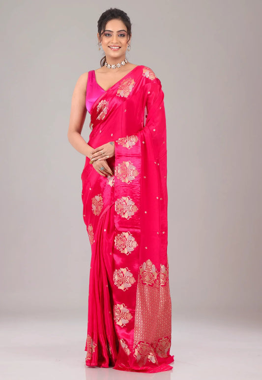 Rani Pink Mashru Silk Saree with Blouse Piece - Adi Akshoy & Co.