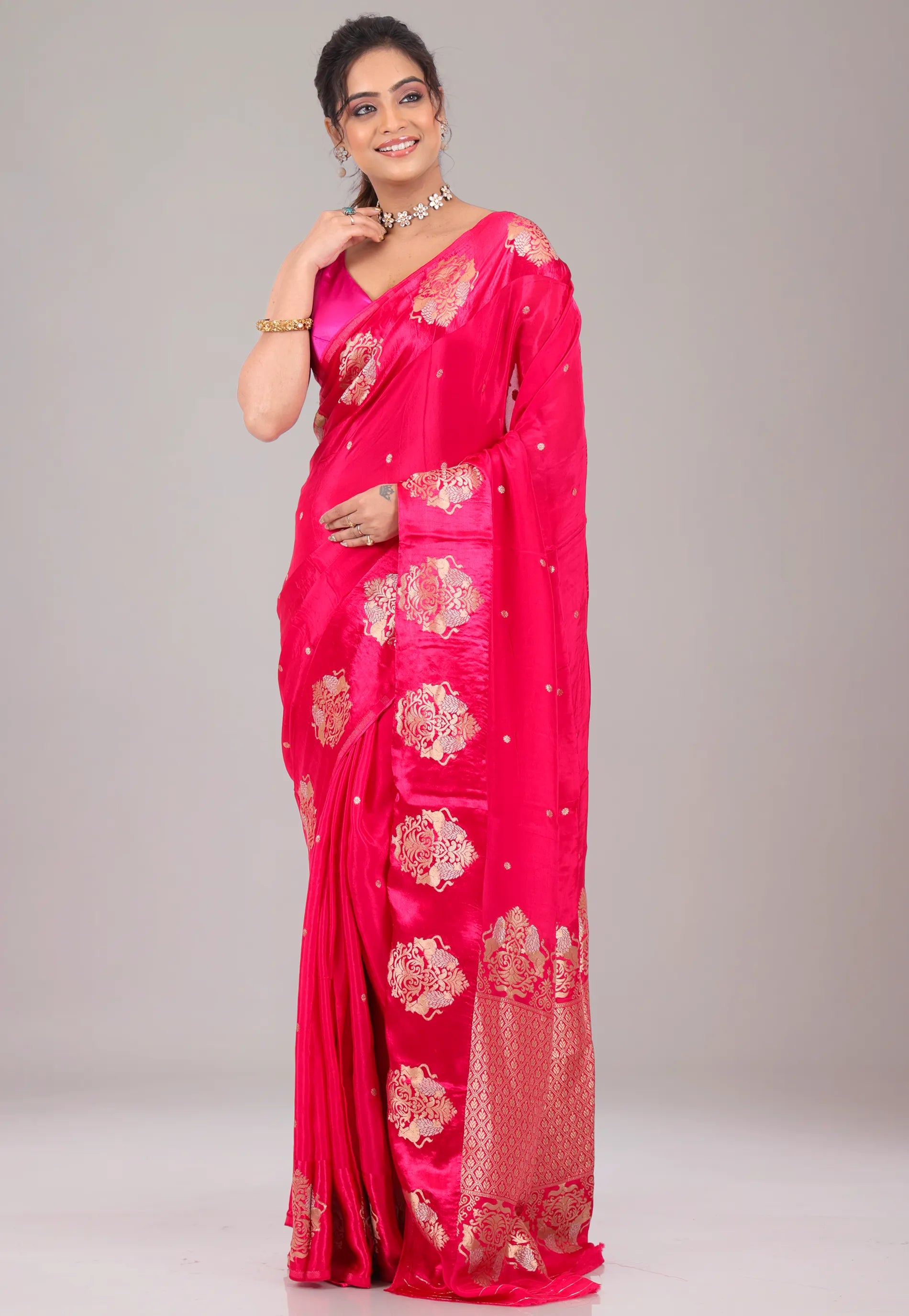 Rani Pink Mashru Silk Saree with Blouse Piece - Adi Akshoy & Co.
