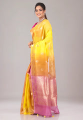 Yellow Pure Kora Silk Saree With Blouse Piece - Adi Akshoy & Co.