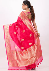 Rani with Zari work Pure Kora Silk Saree With Blouse Piece - Adi Akshoy & Co.