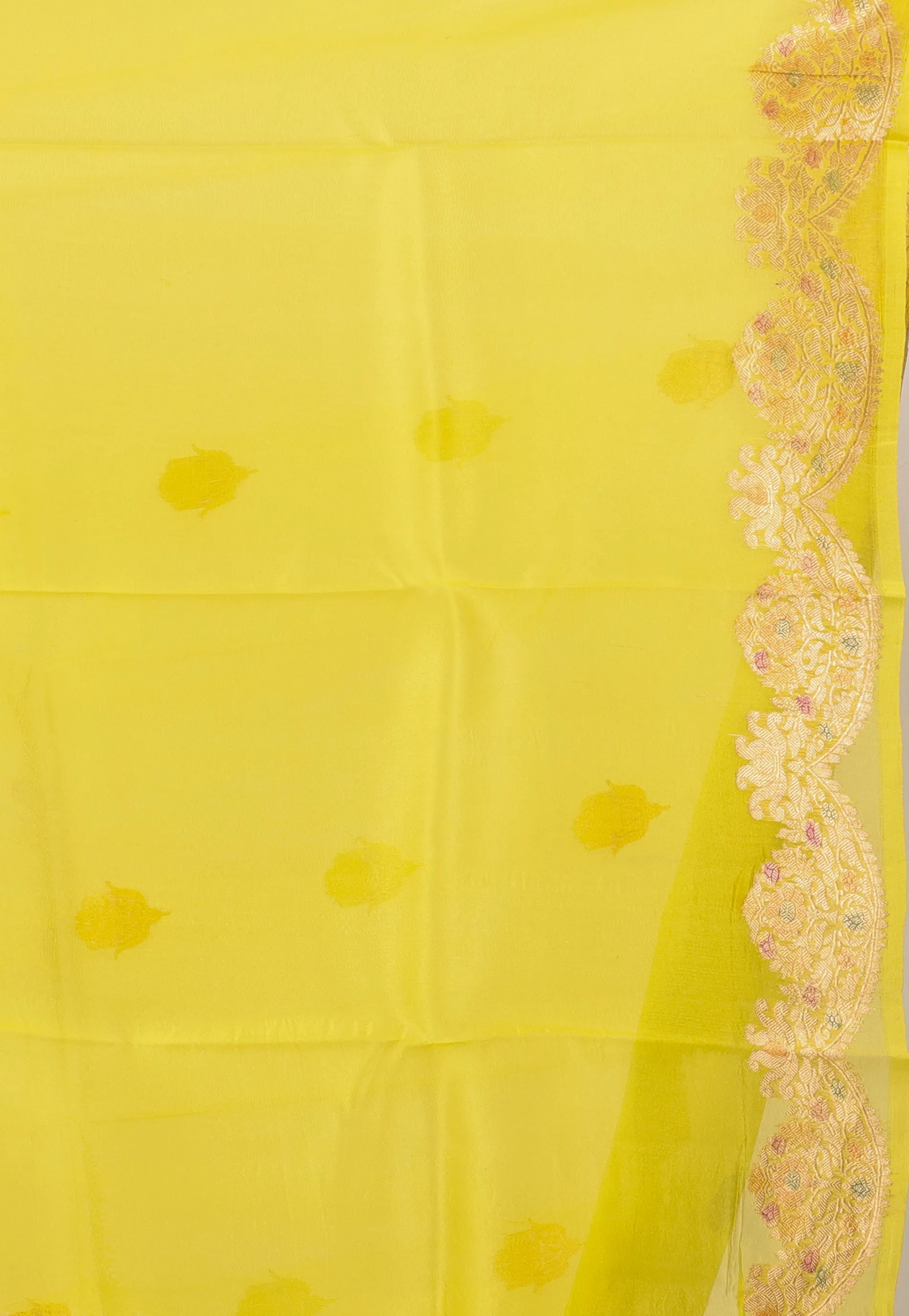 Yellow with Zari work Pure Kora Silk Saree With Blouse Piece - Adi Akshoy & Co.