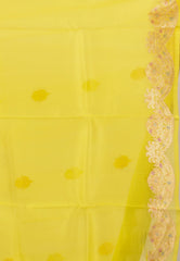 Yellow with Zari work Pure Kora Silk Saree With Blouse Piece - Adi Akshoy & Co.