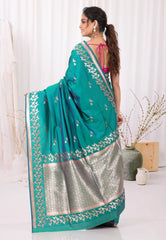 Rama Green Katan Silk Saree With Blouse Piece - Adi Akshoy & Co.