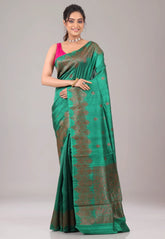 Rama Green Pure Tussar Silk with Blouse Piece - Adi Akshoy & Co.