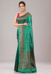 Rama Green Pure Tussar Silk with Blouse Piece - Adi Akshoy & Co.