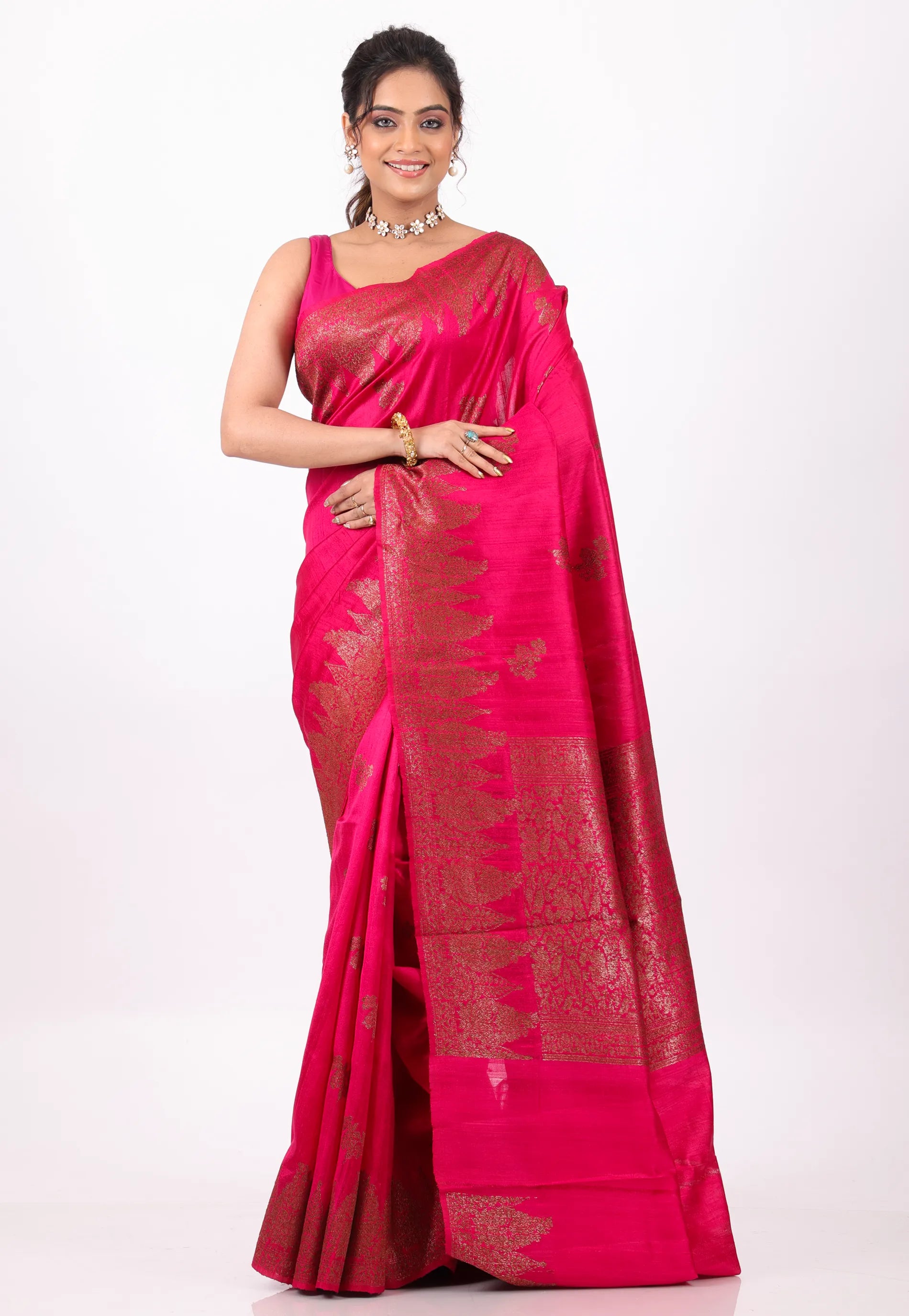 Rani Pure Tussar Silk with Blouse Piece - Adi Akshoy & Co.